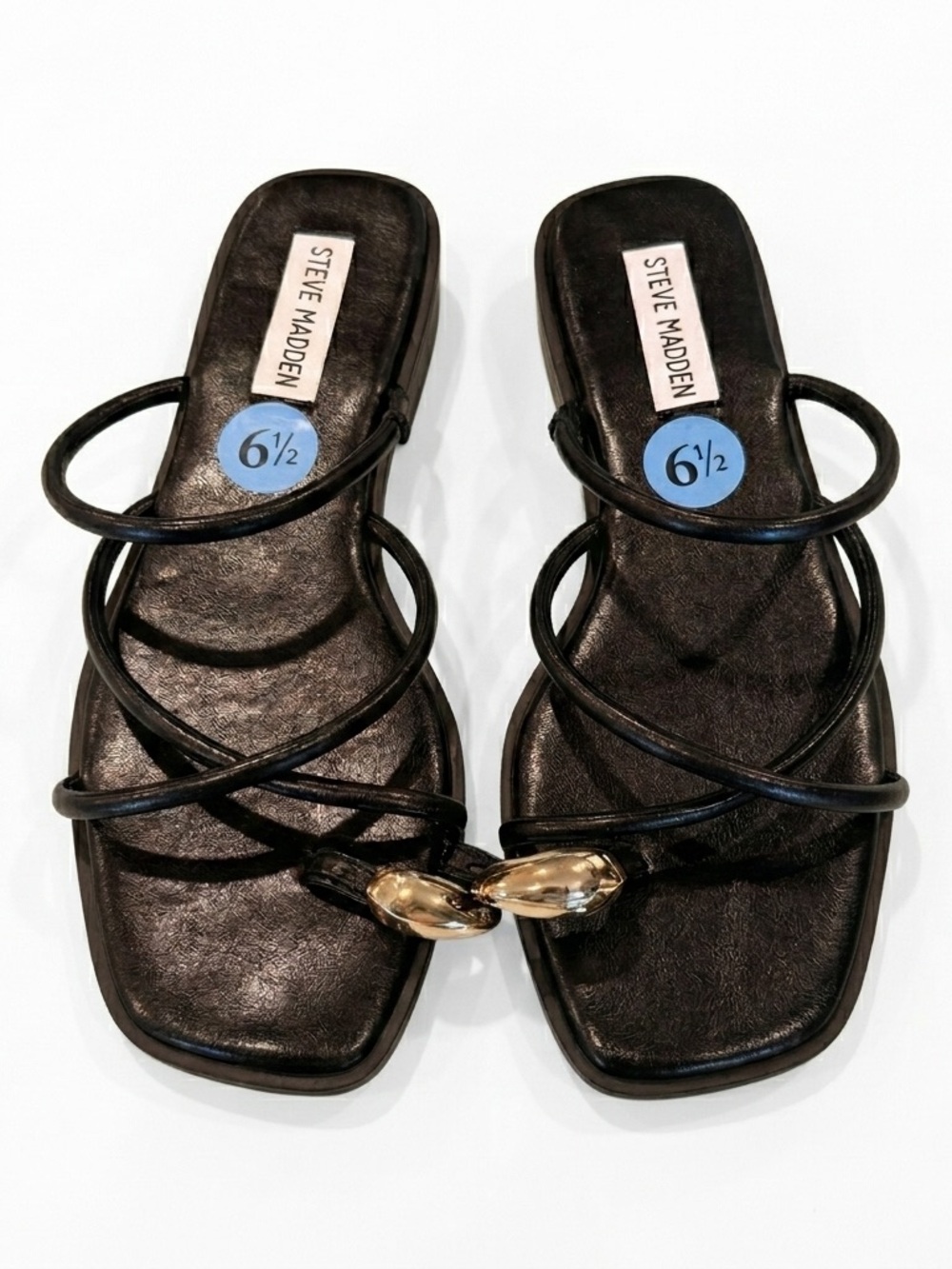 Steve Madden Anine Black Strappy Flat Sandals Women’s Size 6.5M